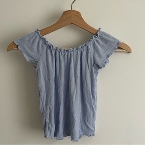 Garage Light Blue Ribbed Off-Shoulder Crop Top